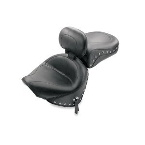 Yamaha V-Star 1100 Silverado Two-Piece Motorcycle Seat - Mustang Motorcycle - 2PC with Studs - Black - `02-`11